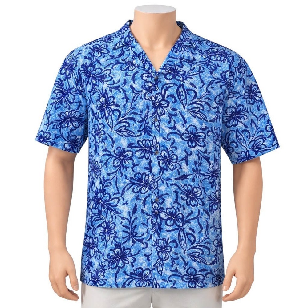 Aloha Republic Hawaiian Aloha Shirt 3XL Floral Hibiscus Flowers Outlines Blue